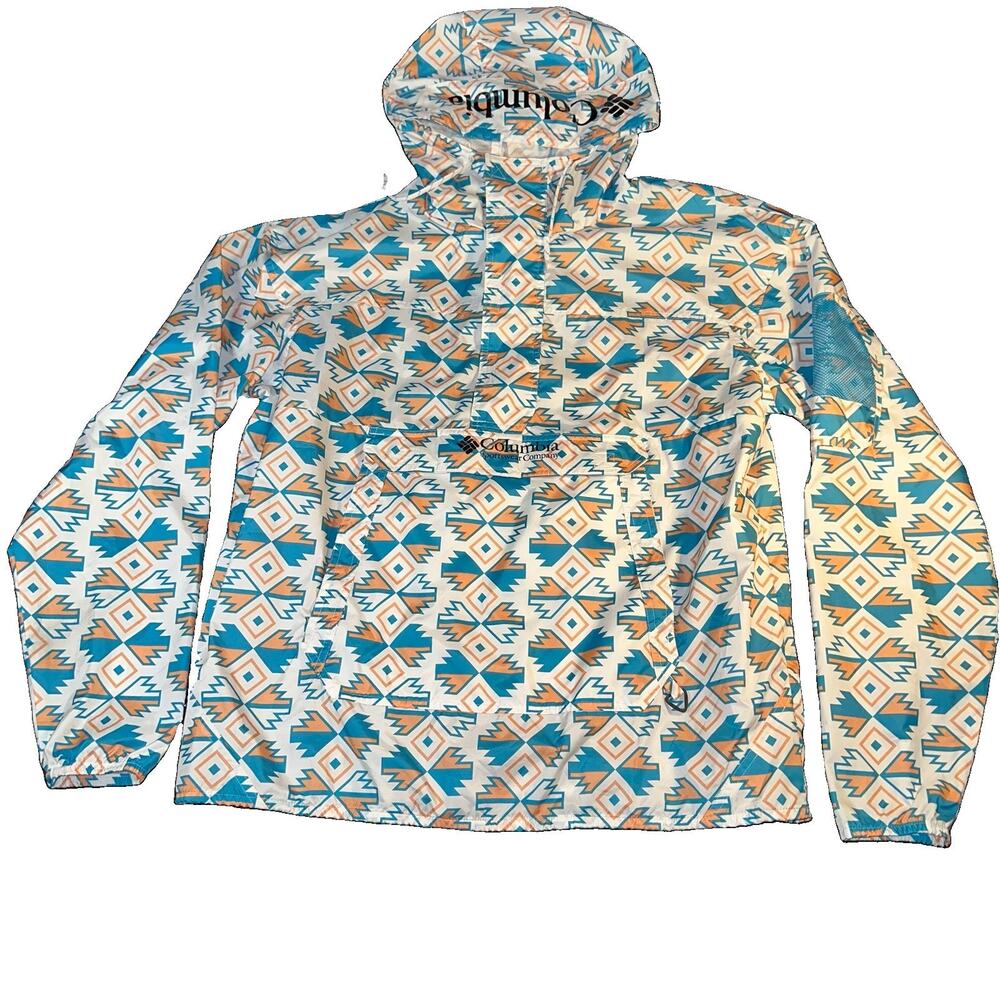 Columbia Challenger Windbreaker Pullover Mens XL Aztec Geometric Teal Orange